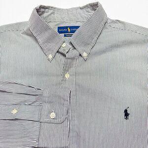Ralph Lauren Shirt Mens XL Black White Stripe Business Casual Office Preppy Work